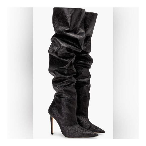 Good American Over The Knee Slouch Boot in Black Glitter Size 6.5 NEW - Picture 2 of 7